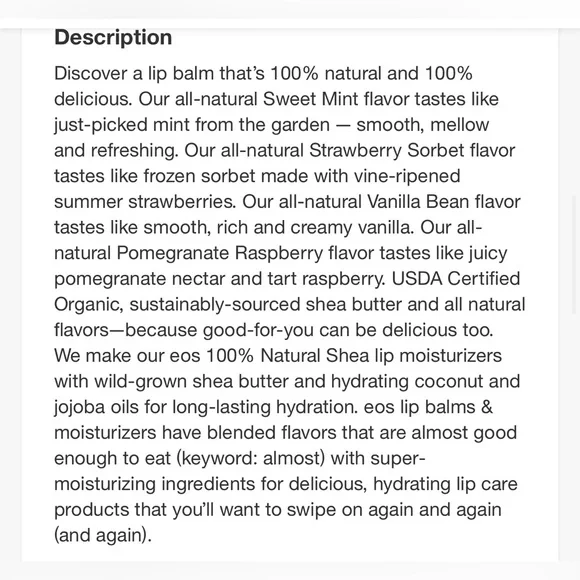 EOS | Bundle Natural Lip Balm Organic 4 Pack Smooth Balm Natural Classic & Minty - Picture 12 of 16